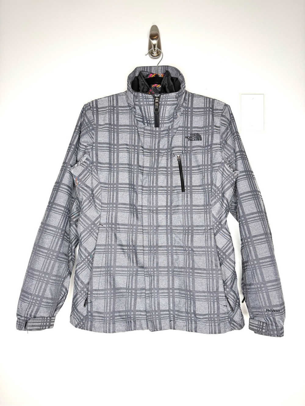 The North Face HyVent Jacket Double Layer Liner Womens In Gray Multicolor Size M